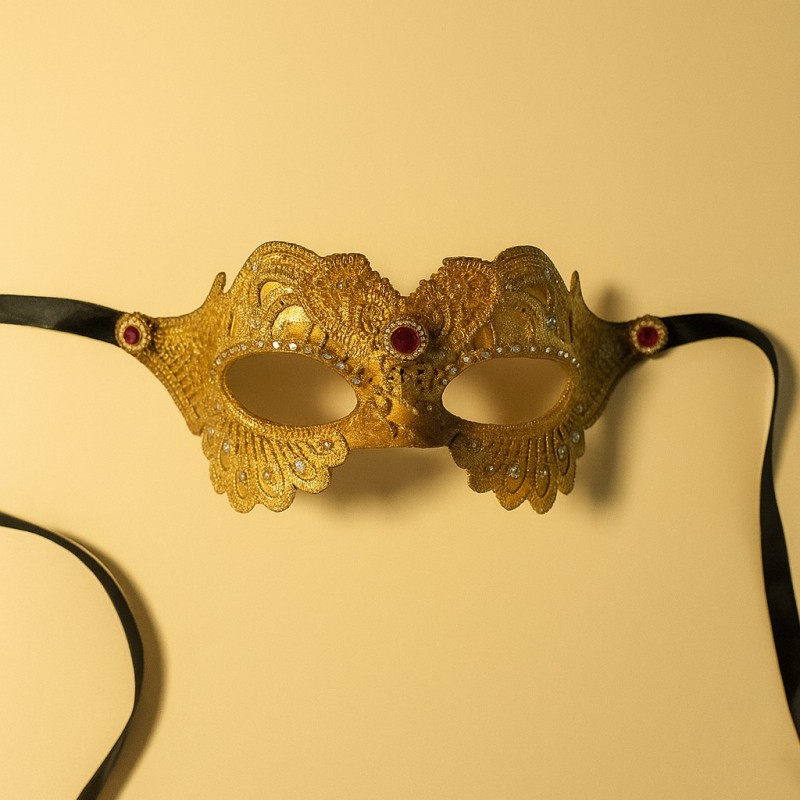 Antifaz artesanal dorado para carnaval y fiestas
